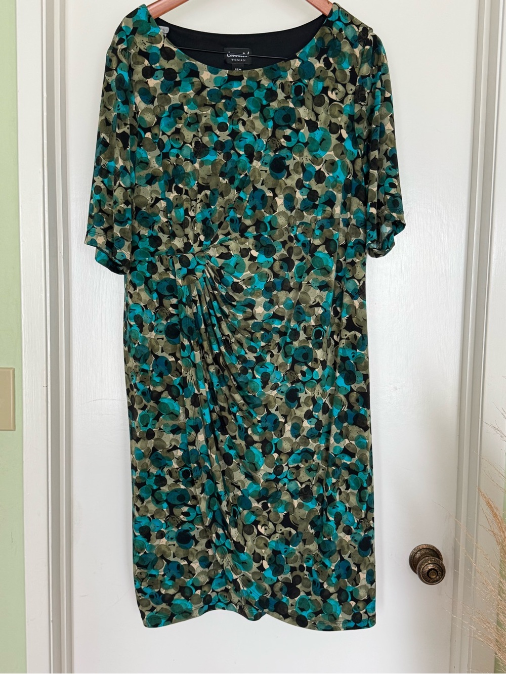 Connected apparel Teal and Olive Abstract Dot Midi Dress